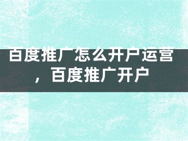 百度推广怎么开户运营，百度推广开户 