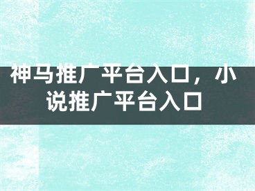 神马推广平台入口，小说推广平台入口