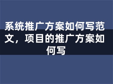 系统推广方案如何写范文，项目的推广方案如何写