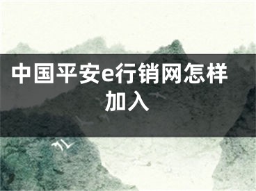 中国平安e行销网怎样加入