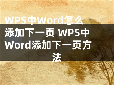WPS中Word怎么添加下一页 WPS中Word添加下一页方法