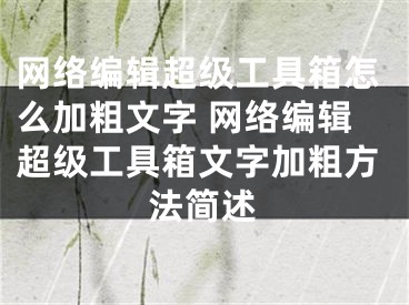 网络编辑超级工具箱怎么加粗文字 网络编辑超级工具箱文字加粗方法简述