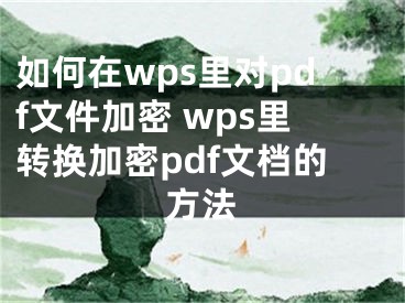 如何在wps里对pdf文件加密 wps里转换加密pdf文档的方法