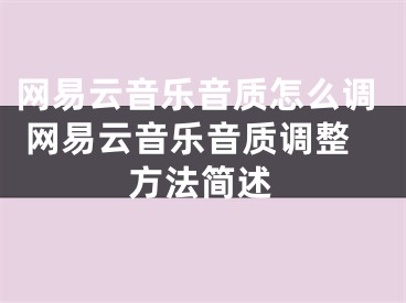 网易云音乐音质怎么调 网易云音乐音质调整方法简述