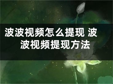 波波视频怎么提现 波波视频提现方法