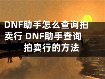 DNF助手怎么查询拍卖行 DNF助手查询拍卖行的方法