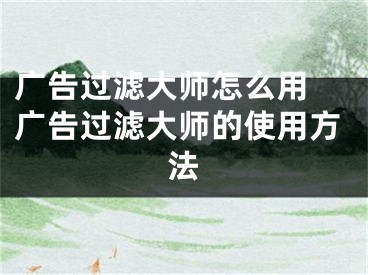 广告过滤大师怎么用 广告过滤大师的使用方法