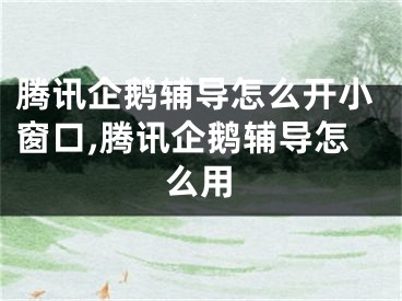 腾讯企鹅辅导怎么开小窗口,腾讯企鹅辅导怎么用