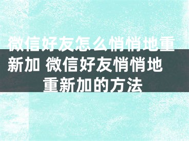 微信好友怎么悄悄地重新加 微信好友悄悄地重新加的方法