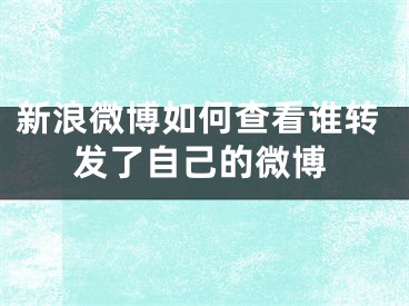 新浪微博如何查看谁转发了自己的微博