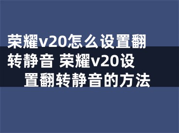 荣耀v20怎么设置翻转静音 荣耀v20设置翻转静音的方法