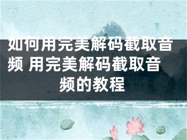 如何用完美解码截取音频 用完美解码截取音频的教程