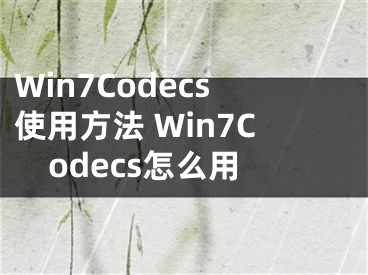 Win7Codecs使用方法 Win7Codecs怎么用