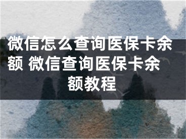 微信怎么查询医保卡余额 微信查询医保卡余额教程