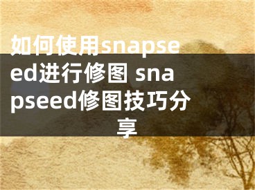 如何使用snapseed进行修图 snapseed修图技巧分享