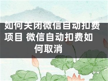 如何关闭微信自动扣费项目 微信自动扣费如何取消 