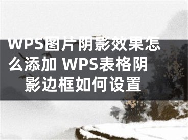 WPS图片阴影效果怎么添加 WPS表格阴影边框如何设置 