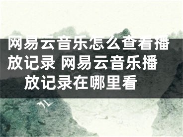 网易云音乐怎么查看播放记录 网易云音乐播放记录在哪里看 
