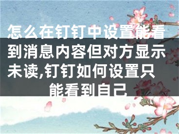 怎么在钉钉中设置能看到消息内容但对方显示未读,钉钉如何设置只能看到自己