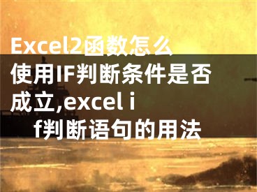 Excel2函数怎么使用IF判断条件是否成立,excel if判断语句的用法