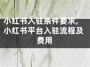 小红书入驻条件要求,小红书平台入驻流程及费用