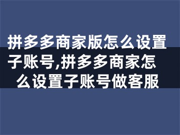 拼多多商家版怎么设置子账号,拼多多商家怎么设置子账号做客服