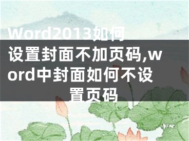 Word2013如何设置封面不加页码,word中封面如何不设置页码