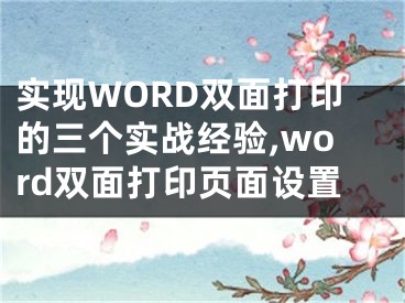 实现WORD双面打印的三个实战经验,word双面打印页面设置