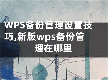 WPS备份管理设置技巧,新版wps备份管理在哪里