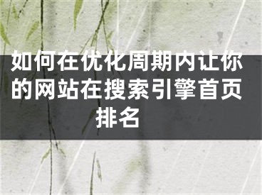 如何在优化周期内让你的网站在搜索引擎首页排名 