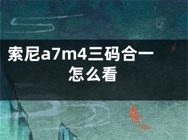 索尼a7m4三码合一怎么看