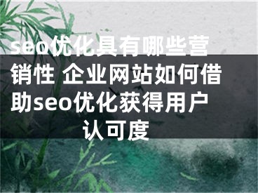 seo优化具有哪些营销性 企业网站如何借助seo优化获得用户认可度 