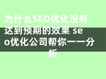 为什么SEO优化没有达到预期的效果 seo优化公司帮你一一分析