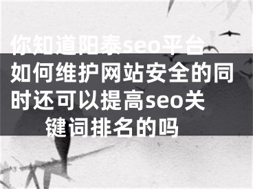 你知道阳泰seo平台如何维护网站安全的同时还可以提高seo关键词排名的吗 