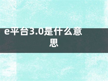 e平台3.0是什么意思