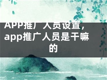 APP推广人员设置，app推广人员是干嘛的