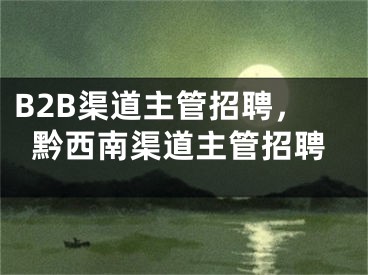 B2B渠道主管招聘，黔西南渠道主管招聘