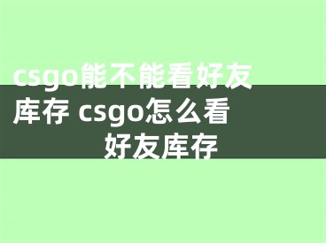 csgo能不能看好友库存 csgo怎么看好友库存