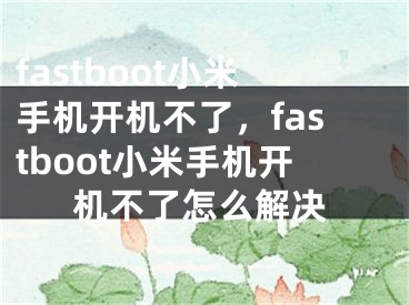 fastboot小米手机开机不了，fastboot小米手机开机不了怎么解决