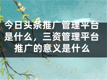 今日头条推广管理平台是什么，三资管理平台推广的意义是什么