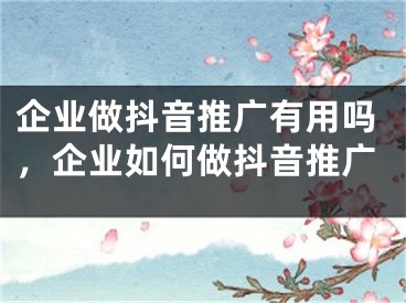 企业做抖音推广有用吗，企业如何做抖音推广 