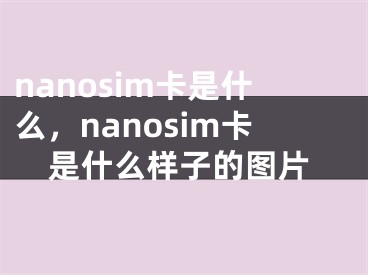 nanosim卡是什么，nanosim卡是什么样子的图片