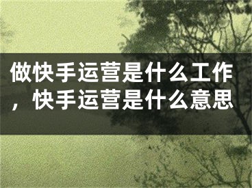 做快手运营是什么工作，快手运营是什么意思