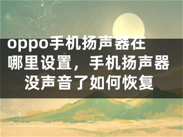 oppo手机扬声器在哪里设置，手机扬声器没声音了如何恢复