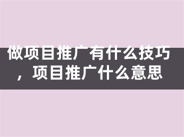 做项目推广有什么技巧，项目推广什么意思