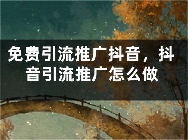 免费引流推广抖音，抖音引流推广怎么做