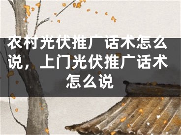 农村光伏推广话术怎么说，上门光伏推广话术怎么说