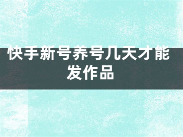 快手新号养号几天才能发作品