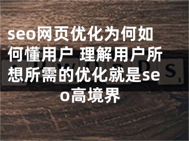 seo网页优化为何如何懂用户 理解用户所想所需的优化就是seo高境界 