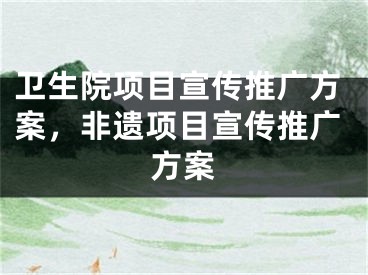 卫生院项目宣传推广方案，非遗项目宣传推广方案